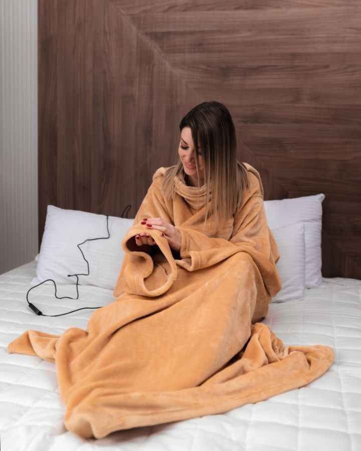 Zydante Home® - Elektrisch deken met mouwen - Fleece - Met 9 standen en timer - 183x155cm - Beige